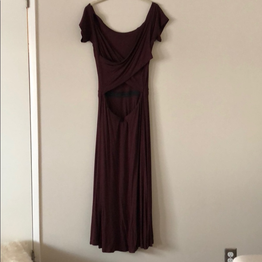 Burgundy off the shoulder dress with open back - Picture 2 of 3